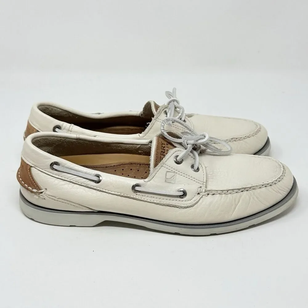 Sperry Top Sider Boat Shoes Mens 11 M Ivory White Leather 2 Eye Casual Moccasin